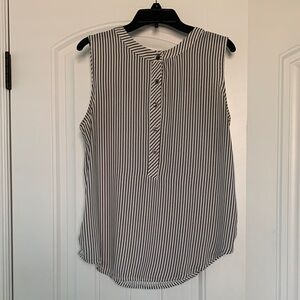 Ann Taylor Loft gray striped white shell tank henley XS extra small sleeveless